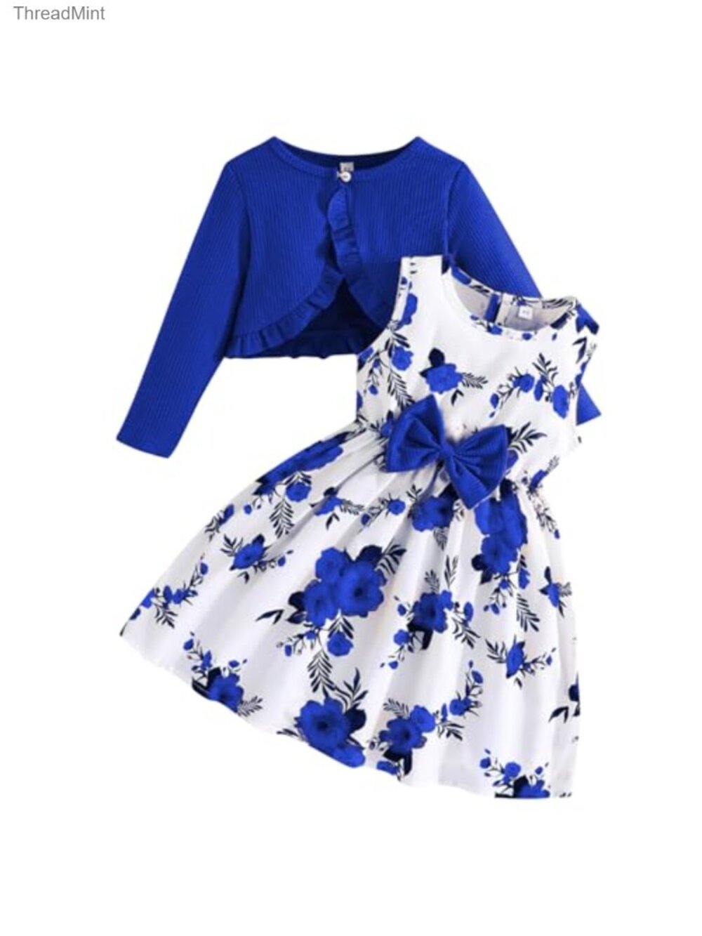 Toddler Girls Floral Dress & Cardigan Set Sleeveless Ruffle Coat Outfit
